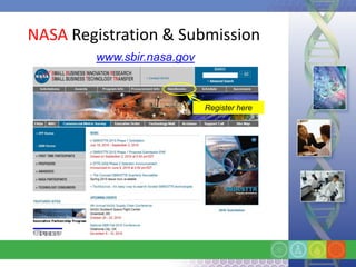 NASA Registration & Submission
        www.sbir.nasa.gov



                            Register here
 