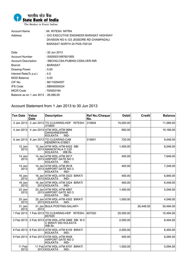 Sbi statement jan,13 to jun,13 PDF