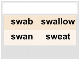 swab swallow
swan sweat