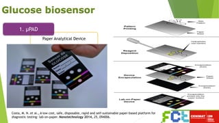 Paper Analytical Device
Glucose biosensor
1. μPAD
Costa, M. N. et al., A low cost, safe, disposable, rapid and self-sustainable paper-based platform for
diagnostic testing: lab-on-paper. Nanotechnology 2014, 25, 094006.
 