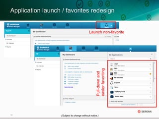 10
Application launch / favorites redesign
Launch non-favorite
Pull-downand
easierfavoriting
(Subject to change without notice.)
 