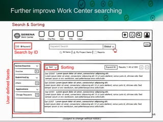 12
Further improve Work Center searching
Userdefinedfacets
Search by ID
Sorting
(Subject to change without notice.)
 