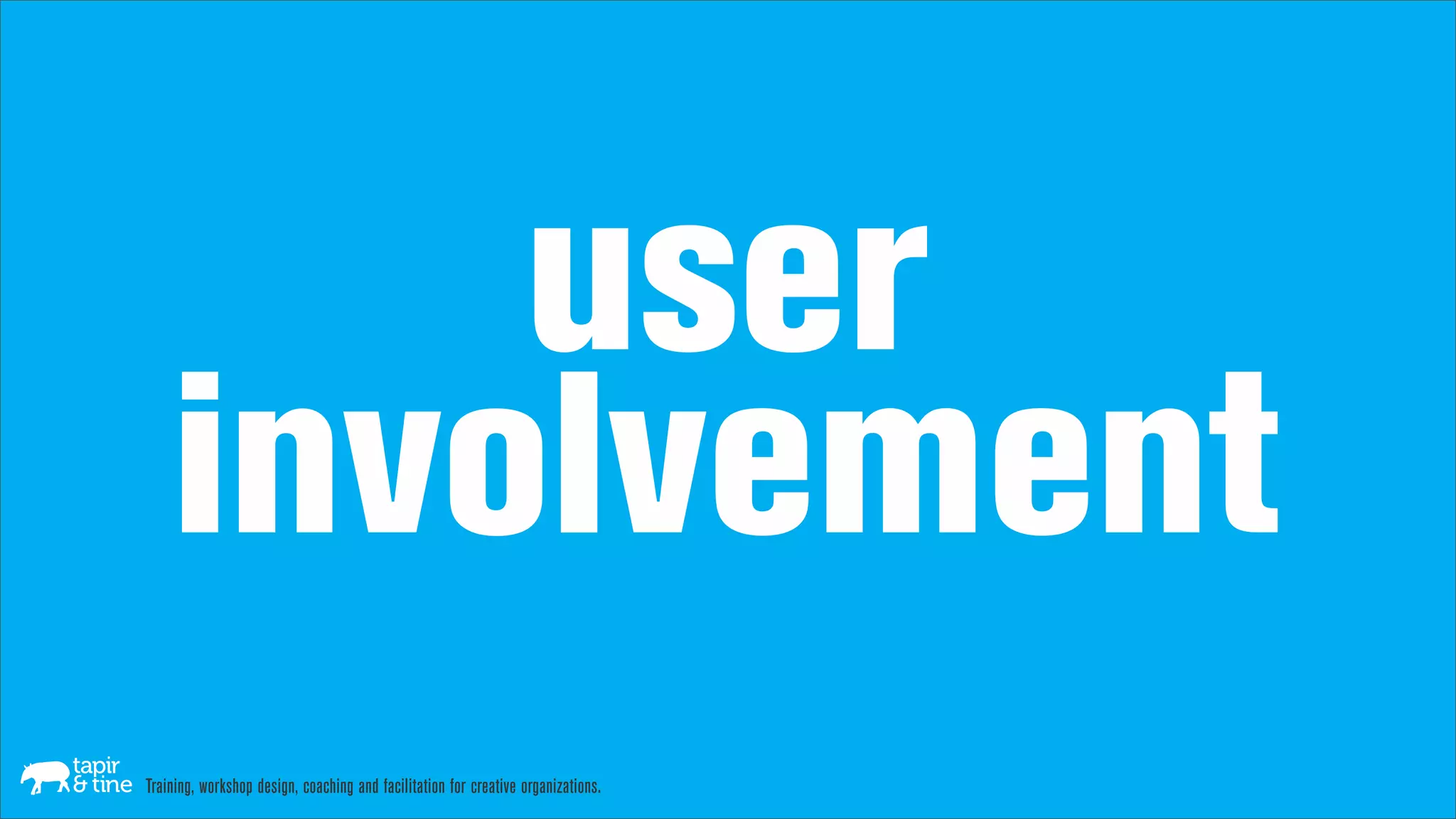 user
    involvement
Training, workshop design, coaching and facilitation for creative organizations.
 