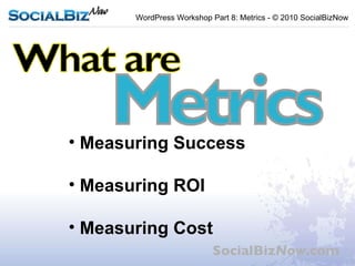 Measuring Success Measuring ROI Measuring Cost