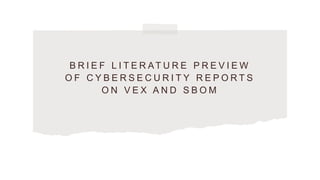 B R I E F L I T E R AT U R E P R E V I E W
O F C Y B E R S E C U R I T Y R E P O R T S
O N V E X A N D S B O M
 