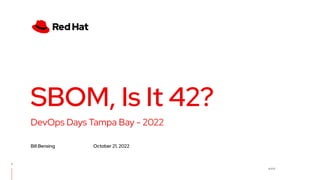 v1.0.0
DevOps Days Tampa Bay - 2022
SBOM, Is It 42?
Bill Bensing October 21, 2022
1
 