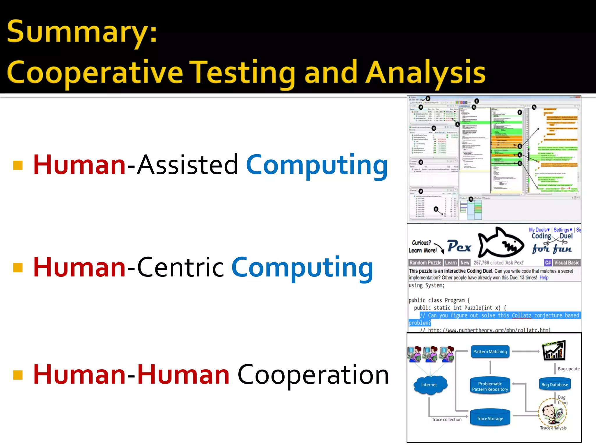  Human-Assisted Computing
 Human-Centric Computing
 Human-Human Cooperation
 