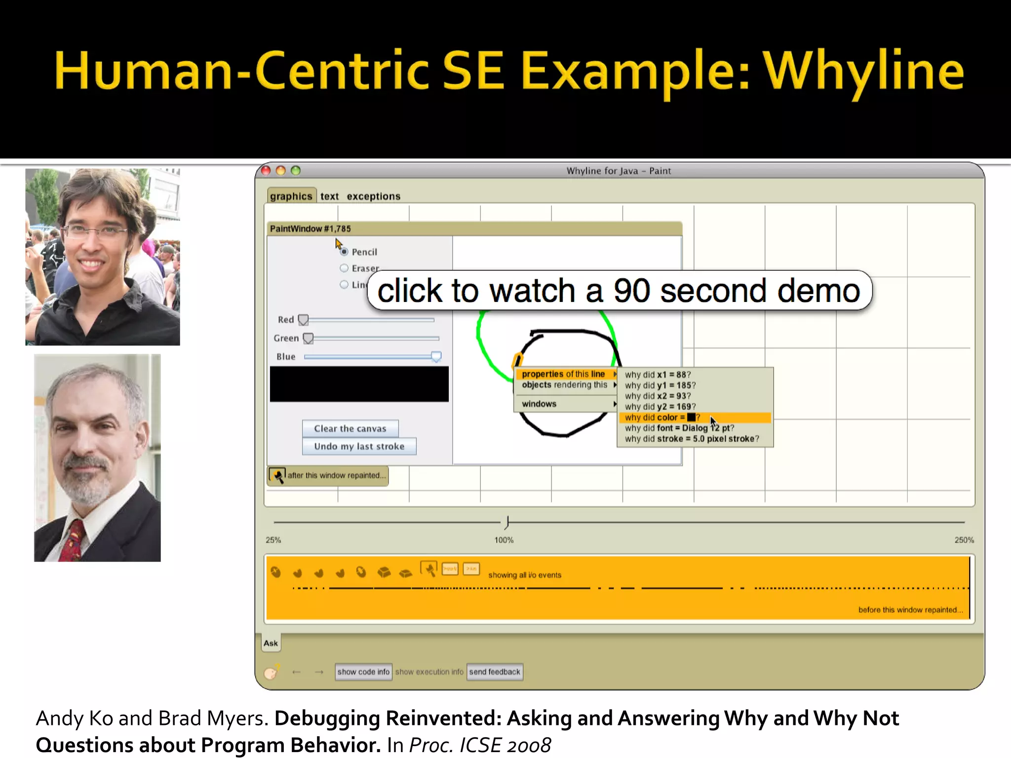 Andy Ko and Brad Myers. Debugging Reinvented: Asking and Answering Why and Why Not
Questions about Program Behavior. In Proc. ICSE 2008
 