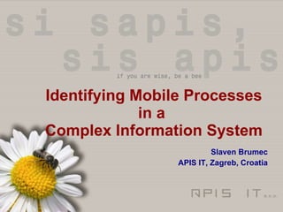 Identifying Mobile Processes in a  Complex Information System Slaven Brumec APIS IT, Zagreb, Croatia 