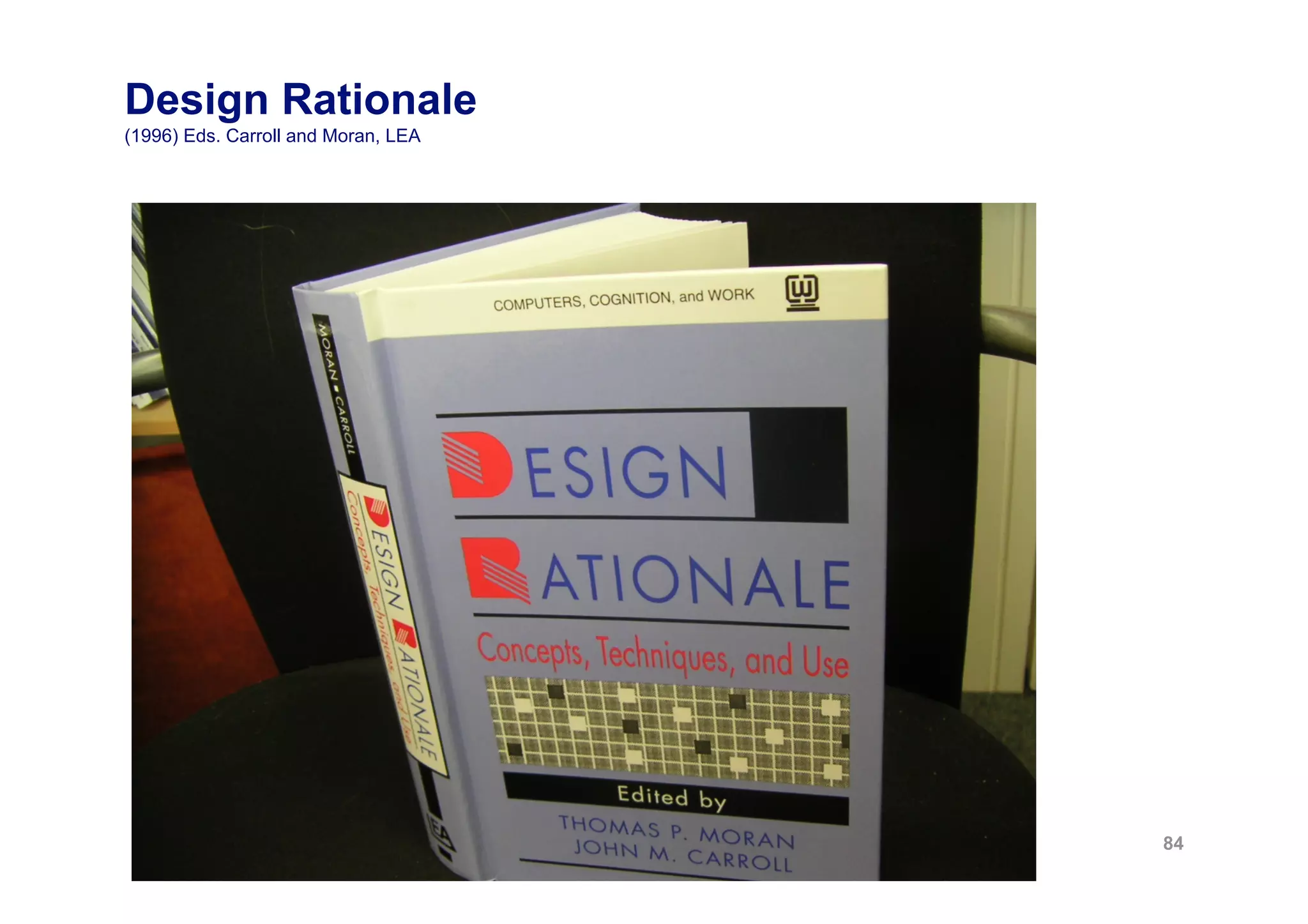 Design Rationale
(1996) Eds. Carroll and Moran, LEA




                                     84
 