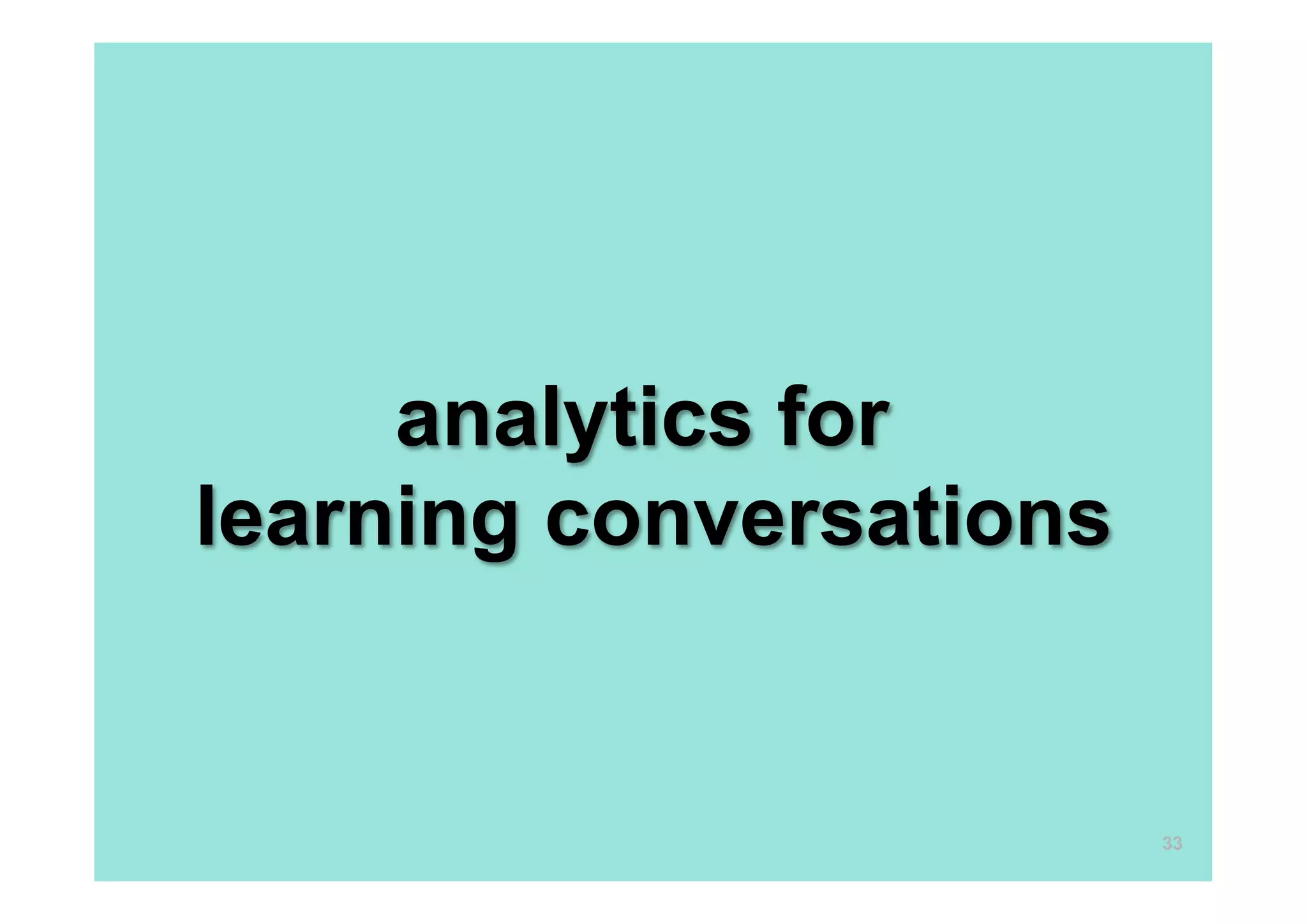 analytics for
learning conversations


                         33
 
