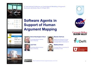 3rd International Conference on Computational Modelling of Argument
Desenzano del Garda, Italy, 8-10 Sept. 2010




Software Agents in
Support of Human
Argument Mapping
          Simon Buckingham Shum                        Maarten Sierhuis

          Knowledge Media Institute                    NASA Ames Research Center
          Open University                              Technical University of Delft
                                                       Carnegie Mellon University SV

          Jack Park                                    Matthew Brown

          Knowledge Media Institute                    Carnegie Mellon University SV
          Open University                              University of Utah




              http://creativecommons.org/licenses/by-nc/2.0/uk                         1
 