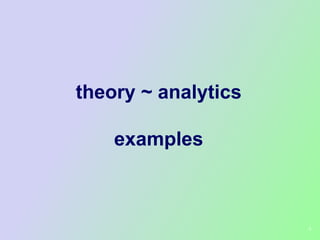 theory ~ analytics

    examples



                     4
 