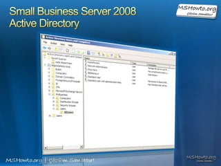 Small Business Server 2008 Fax ServiceWindows SBS 2008tüm yeni teknolojiler ve bileşenler ile All in One çözüm sağlarActive Directory® ServerWeb Services ServerMail ServerFileServerCatch-allServerPrintServerDatabaseServerWindows Small Business Server