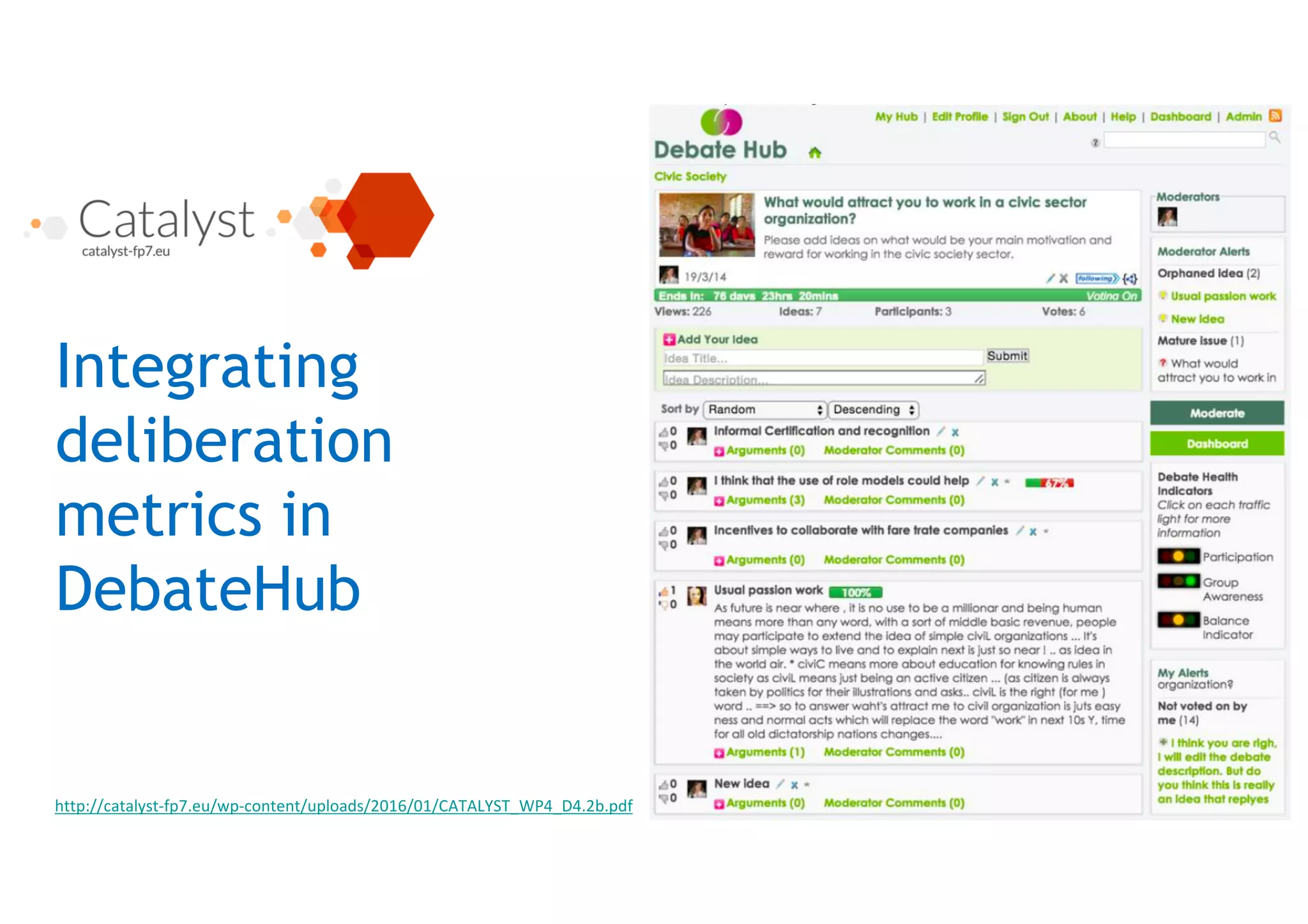Integrating
deliberation
metrics in
the CI-
dashboard
http://catalyst-fp7.eu/wp-content/uploads/2016/01/CATALYST_WP4_D4.2b.pdf
 