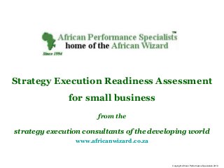 Strategy Execution Readiness Assessment
for small business
from the
strategy execution consultants of the developing world
www.africanwizard.co.za
Copyright African Performance Specialists 2010
 