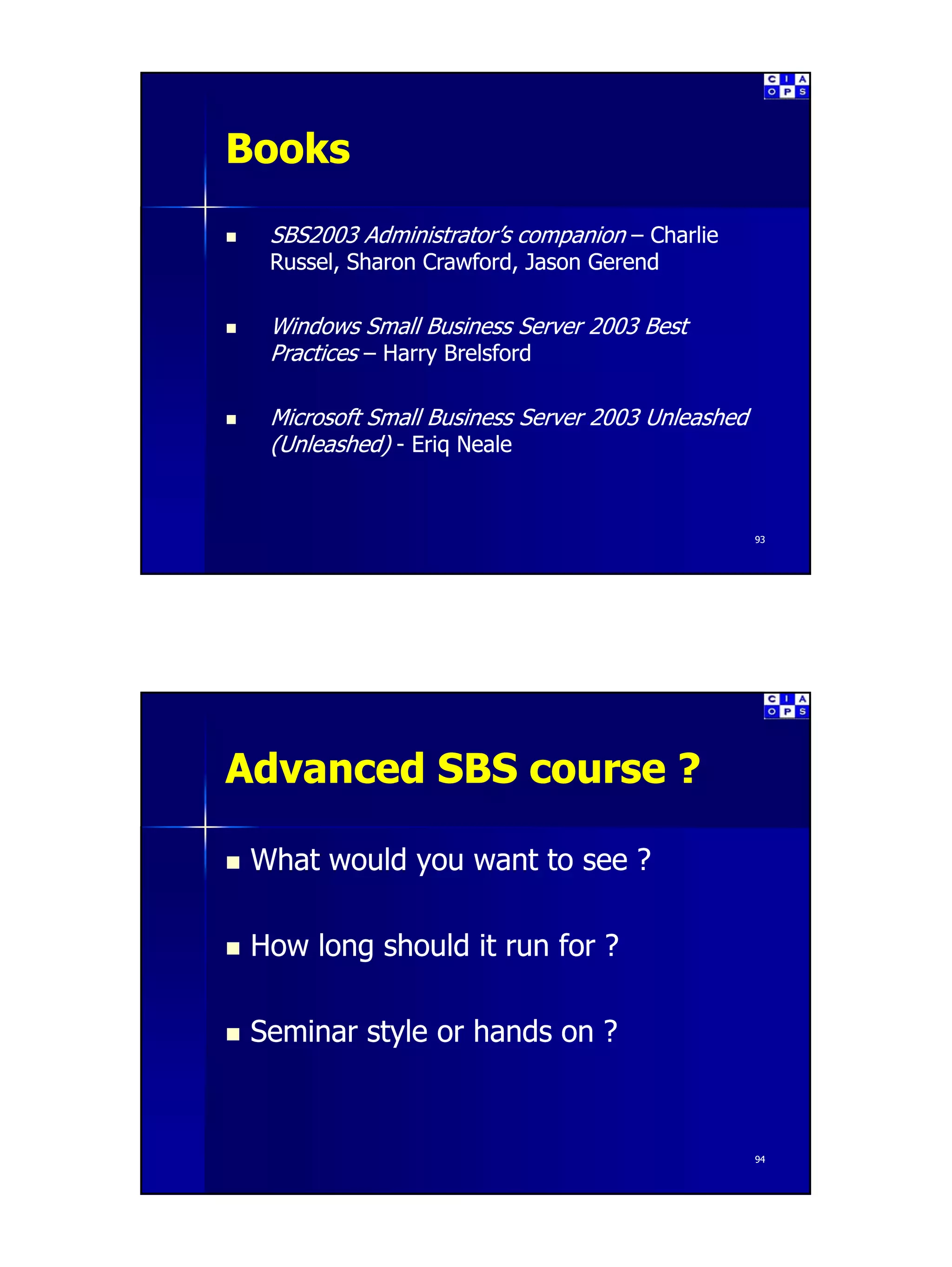 Introduction to Small Business Server Part 3