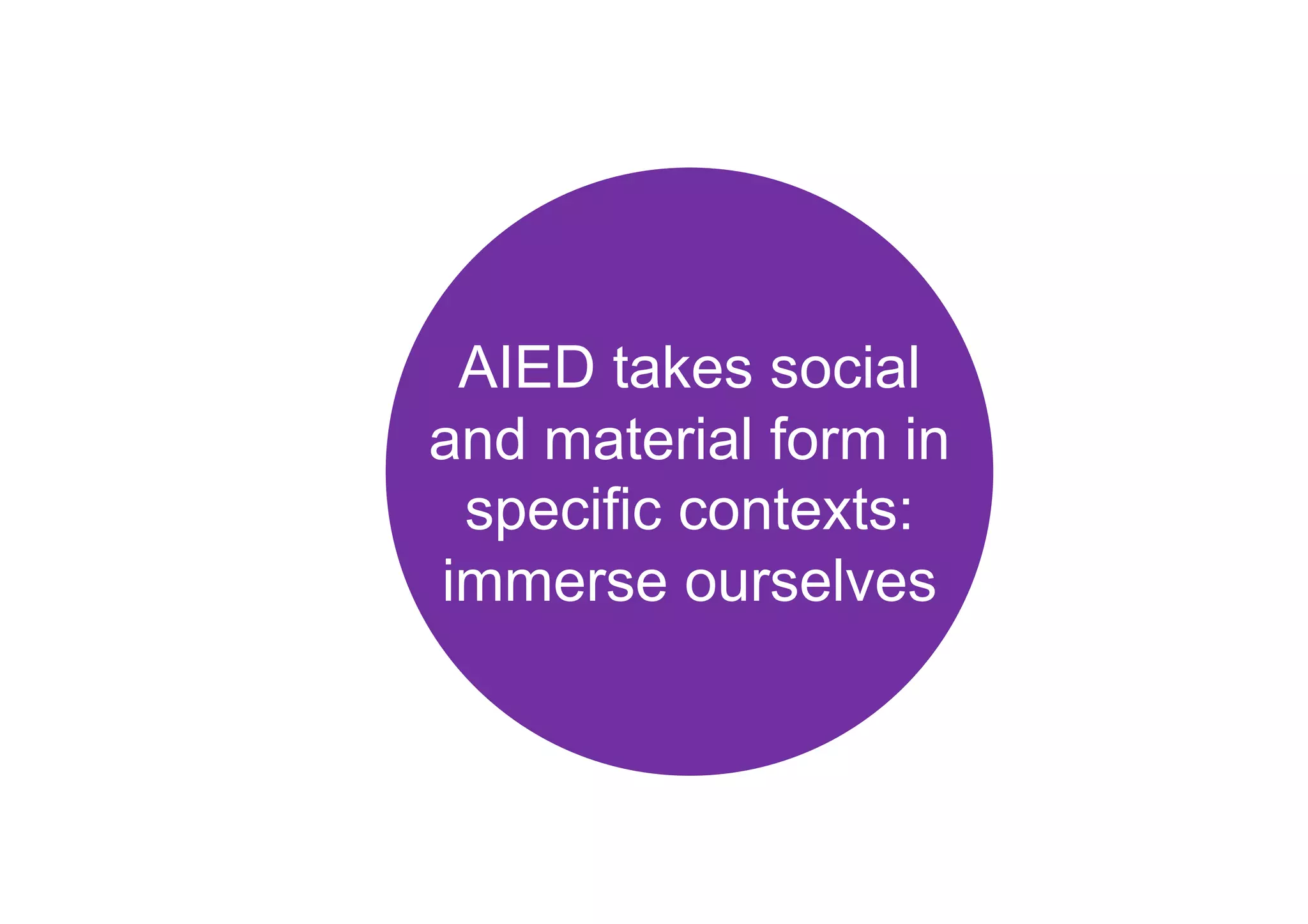 AIED takes social
and material form in
specific contexts:
immerse ourselves
 