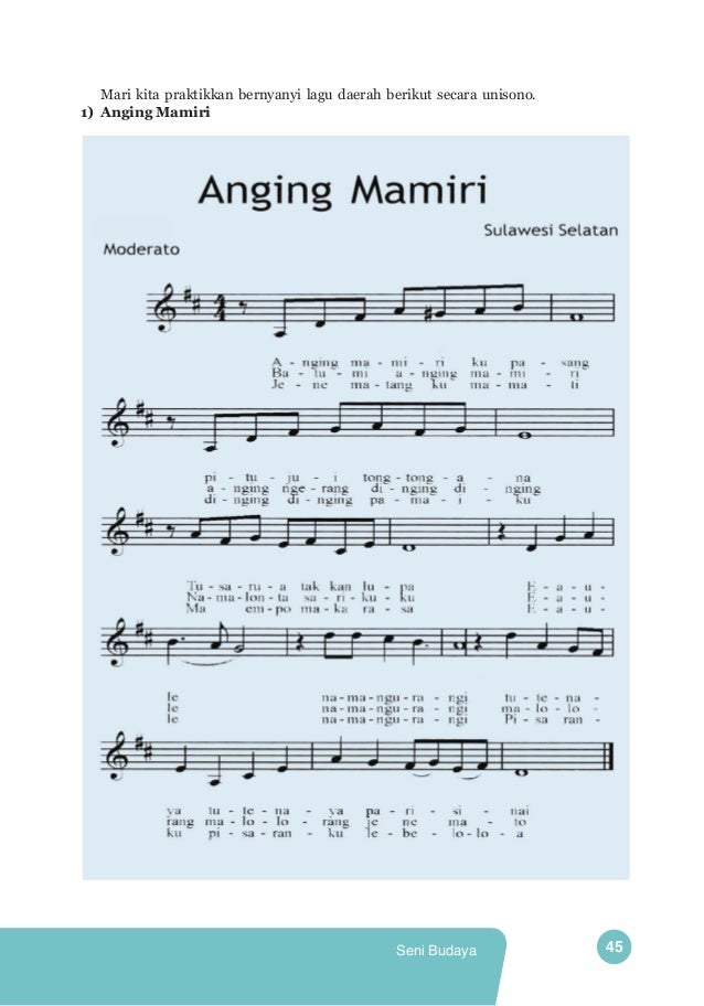 Not Angka Lagu Daerah Angin Mamiri
