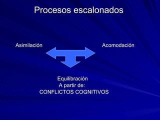 Procesos escalonados  Asimilación  Acomodación Equilibración A partir de:  CONFLICTOS COGNITIVOS 