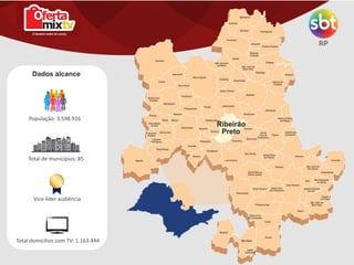 População: 3.598.916
Total de municípios: 85
Total domicílios com TV: 1.163.444
Vice-líder audiência
Dados alcance
 