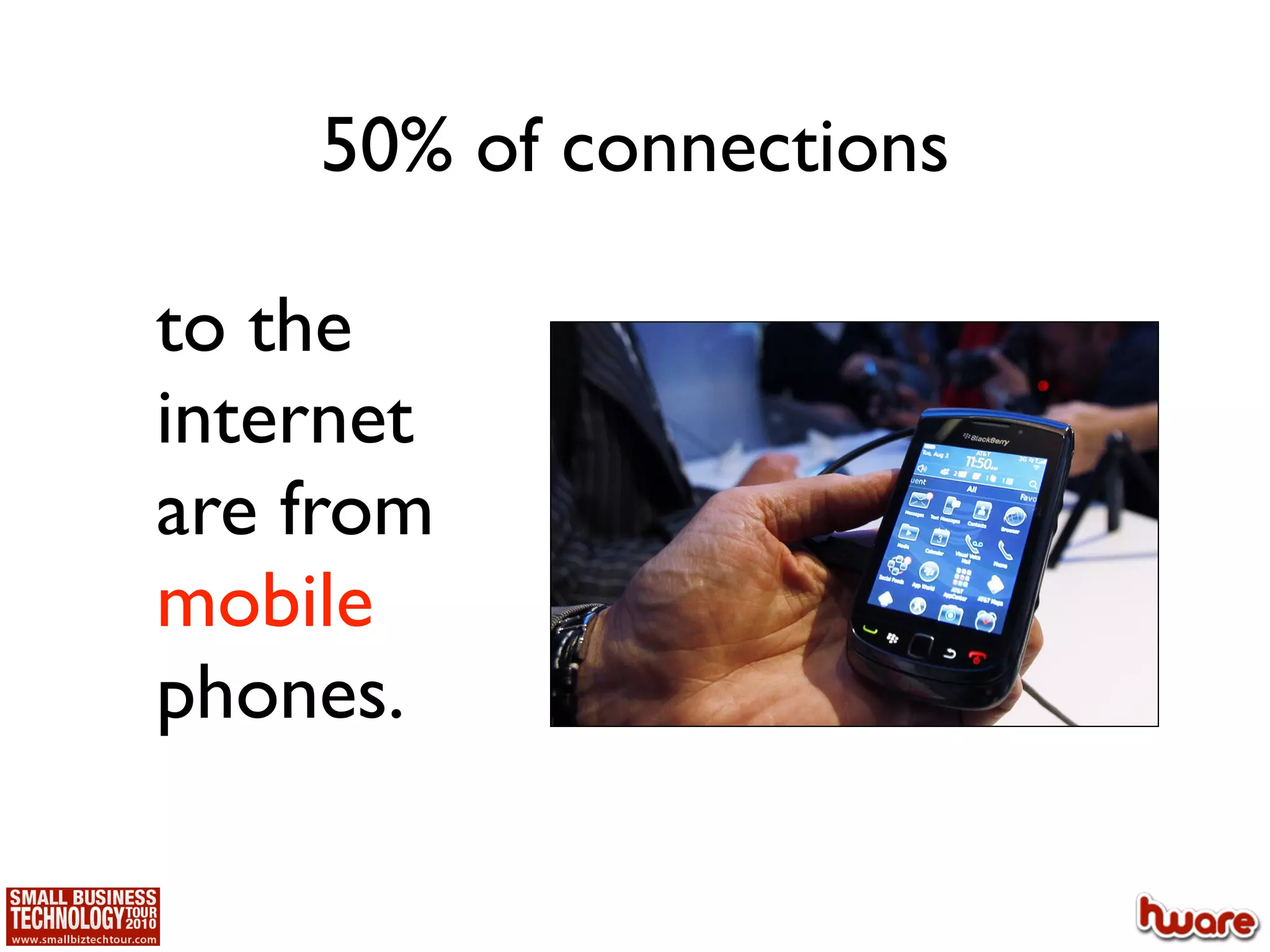 50% of connections

to the
internet
are from
mobile
phones.
 