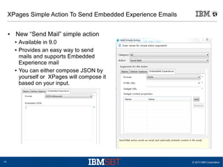 © 2013 IBM Corporation14
XPages Simple Action To Send Embedded Experience Emails
● New “Send Mail” simple action
● Availab...