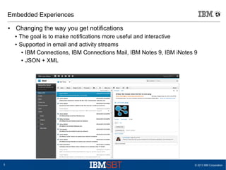 © 2013 IBM Corporation5
Embedded Experiences
● Changing the way you get notifications
● The goal is to make notifications ...