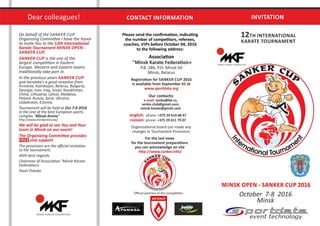 Invitation to the Minsk Open - Sanker Cup 2016