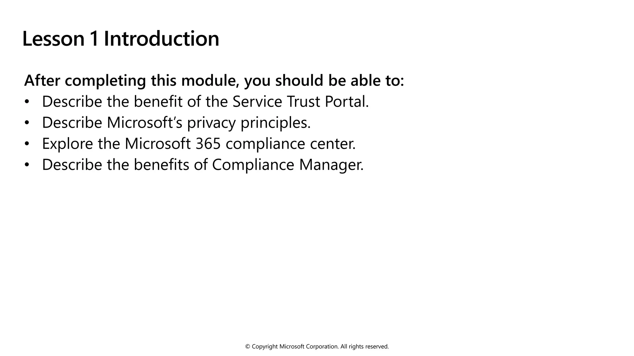 © Copyright Microsoft Corporation. All rights reserved.
Lesson 1 Introduction
 
