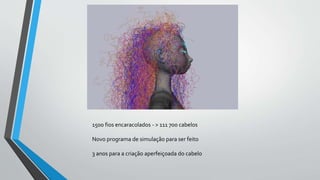 1500 fios encaracolados - > 111 700 cabelos
Novo programa de simulação para ser feito
3 anos para a criação aperfeiçoada do cabelo
 