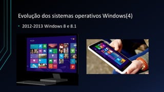 Evolução dos sistemas operativos Windows(4)
• 2012-2013 Windows 8 e 8.1
 