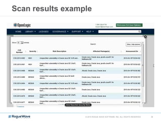 Scan results example
© 2015 ROGUE WAVE SOFTWARE, INC. ALL RIGHTS RESERVED 36
 