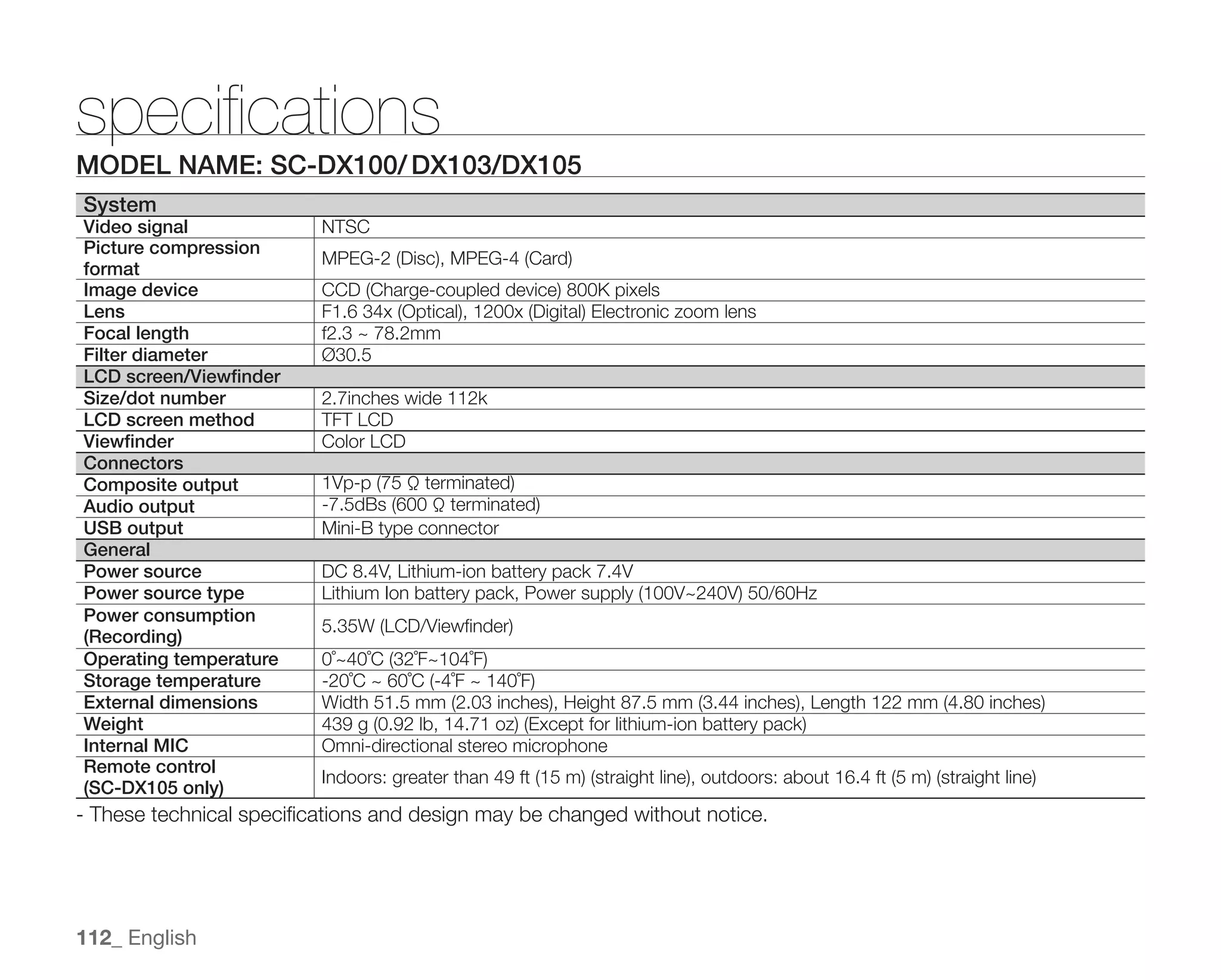 Samsung Camcorder SC-DX100 User Manual