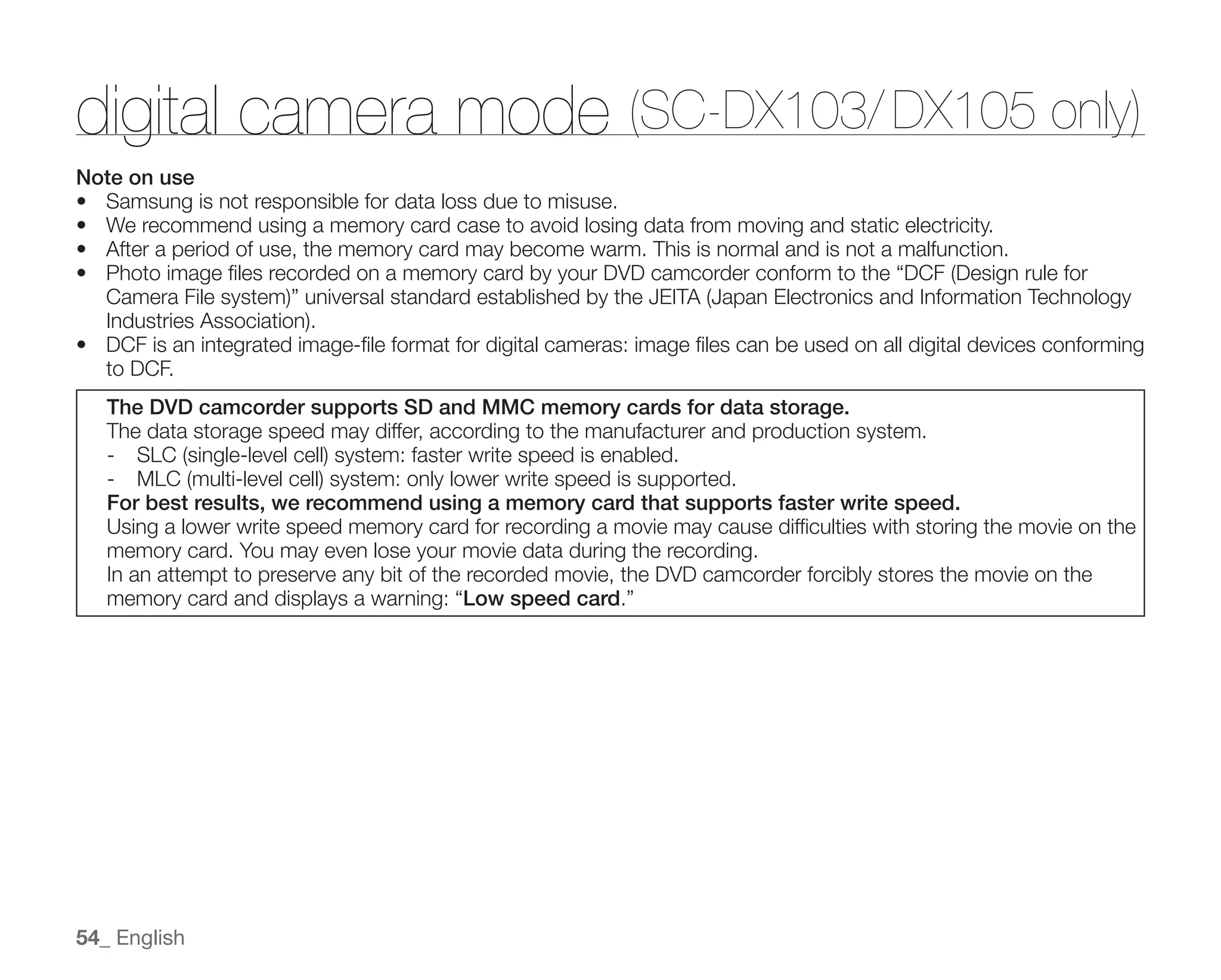 Samsung Camcorder SC-DX100 User Manual