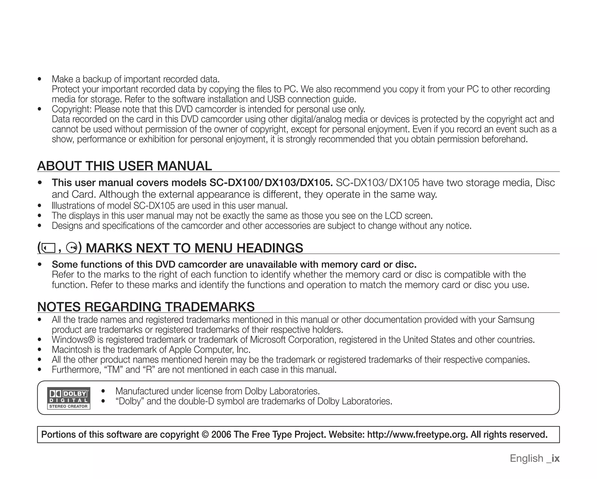 Samsung Camcorder SC-DX100 User Manual