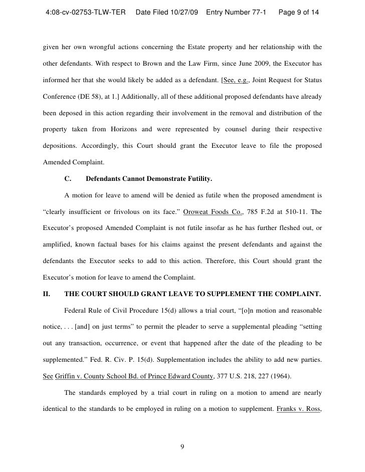 sample motion to amend answer Cold service spenser series 32.