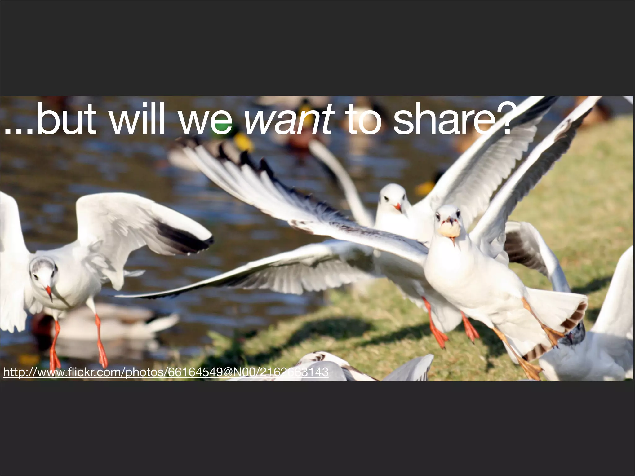 ...but will we want to share?




http://www.ﬂickr.com/photos/66164549@N00/2162663143
 