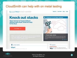 CloudSmith can help with on metal testing




                   ©2012 CloudBees, Inc.    47
                    All Rights Reserved
 