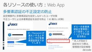 設定期限内に多要素認証を設定しなかったユーザ対策
不正ユーザによる多要素認証を設定を防止（ ID 漏えい対策）
 
