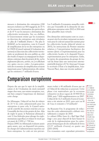 29
Société Civile n° 176  ❚  février 2017
BILAN 2007-2017 ❚ Simplification
Comparaison européenne
Depuis dix ans que le su...