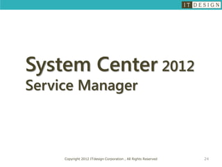 System Center 2012
Service Manager



     Copyright 2012 ITdesign Corporation , All Rights Reserved   24
 