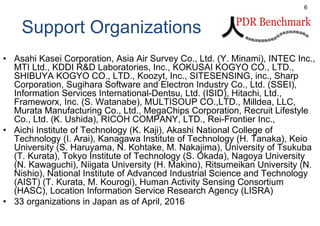Support Organizations
• Asahi Kasei Corporation, Asia Air Survey Co., Ltd. (Y. Minami), INTEC Inc.,
MTI Ltd., KDDI R&D Laboratories, Inc., KOKUSAI KOGYO CO., LTD.,
SHIBUYA KOGYO CO., LTD., Koozyt, Inc., SITESENSING, inc., Sharp
Corporation, Sugihara Software and Electron Industry Co., Ltd. (SSEI),
Information Services International-Dentsu, Ltd. (ISID), Hitachi, Ltd.,
Frameworx, Inc. (S. Watanabe), MULTISOUP CO.,LTD., Milldea, LLC,
Murata Manufacturing Co., Ltd., MegaChips Corporation, Recruit Lifestyle
Co., Ltd. (K. Ushida), RICOH COMPANY, LTD., Rei-Frontier Inc.,
• Aichi Institute of Technology (K. Kaji), Akashi National College of
Technology (I. Arai), Kanagawa Institute of Technology (H. Tanaka), Keio
University (S. Haruyama, N. Kohtake, M. Nakajima), University of Tsukuba
(T. Kurata), Tokyo Institute of Technology (S. Okada), Nagoya University
(N. Kawaguchi), Niigata University (H. Makino), Ritsumeikan University (N.
Nishio), National Institute of Advanced Industrial Science and Technology
(AIST) (T. Kurata, M. Kourogi), Human Activity Sensing Consortium
(HASC), Location Information Service Research Agency (LISRA)
• 33 organizations in Japan as of April, 2016
6
 