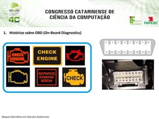 PAP74
Ataque Cibernético em Veículos Autônomos
1. Histórico sobre OBD (On-Board Diagnostics)
 