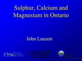 Sulphur, Calcium and
Magnesium in Ontario
John Lauzon
 
