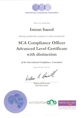 SCA Compliance officer - Advance Level Certification