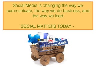 Social Media is changing the way we communicate, the way we do business, and the way we lead SOCIAL MATTERS TODAY -  