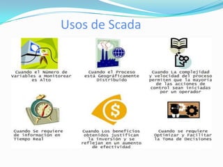 Posibilidad de programación numérica.Los sistemas Scada deben cumplir ciertos requisitos básicos dependiendo del fabricante y sobre todo de  la  finalidad con que se va a hacer uso del sistema:Todo  sistema  debe  tener  arquitectura  abierta