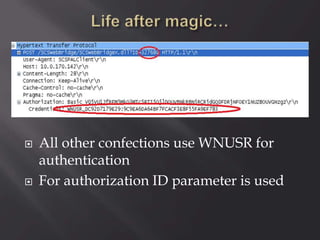  All other confections use WNUSR for
authentication
 For authorization ID parameter is used
 