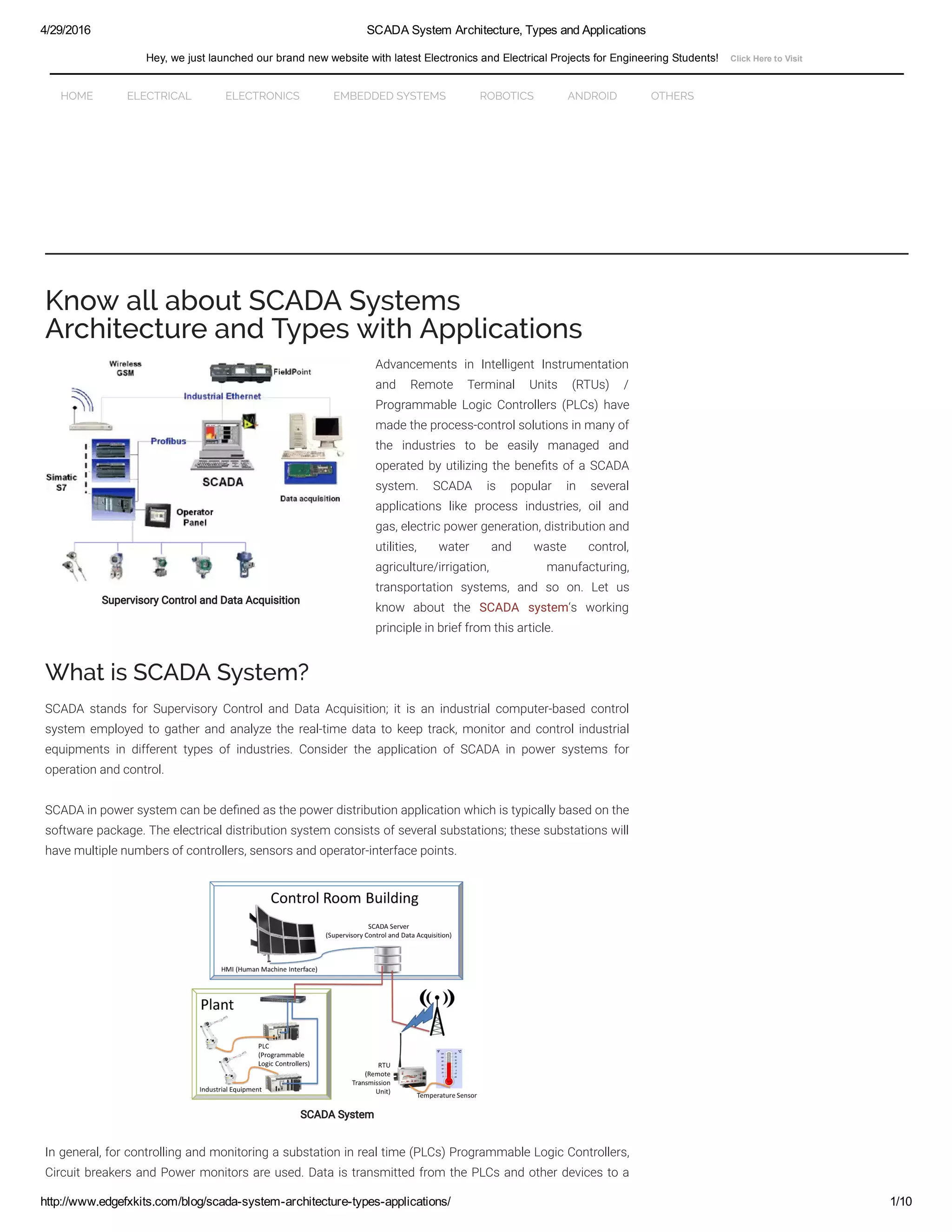 Scada system architecture, types and applications | PDF